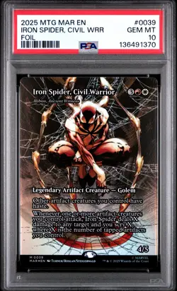 2025 MTG MARVEL'S SPIDER-MAN: SOURCE MAT FOIL IRON SPIDER, CIVIL WARRIOR PSA 10 - Image 1