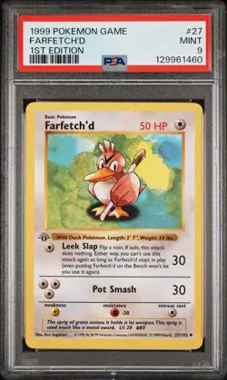 1999 Pokemon Base Basic 1st Edition Farfetch'd 27 PSA 9 MINT - Image 1