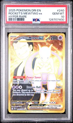 2025 POKEMON DRI EN-DESTINED RIVALS HYPER RARE TEAM ROCKET'S MEWTWO EX PSA 10 - Image 1