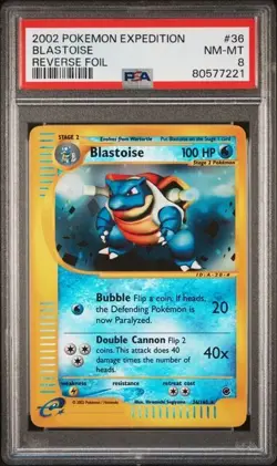 Blastoise Reverse Foil #36 2002 Pokemon Expedition NM-MT PSA 8 - Image 1