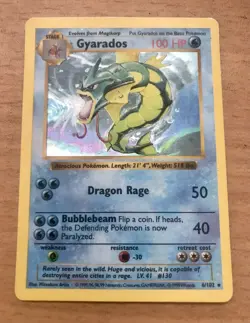 GYARADOS SHADOWLESS HOLO - Pokemon Base Set 6/102 *Lightly Played - See Pics* - Image 1