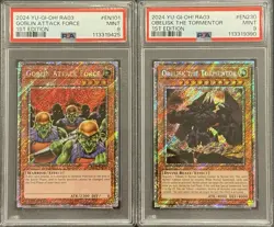 2025 PSA 9 YUGIOH RA04 PLATINUM SECRET RARE GOBLIN ATTACK FORCE & OBELISK SET - Image 1