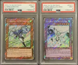 2024 PSA 9 YUGIOH RA03 PLATINUM SECRET RARE ELEMENTAL HERO STRATOS & ZERO SET - Image 1