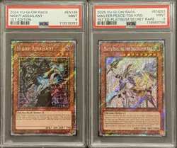 2024 PSA 9 YUGIOH RA03 PLATINUM SECRET RARE NIGHT ASSAILANT & MASTER PEACE SET - Image 1
