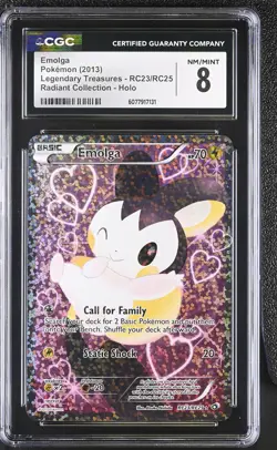 CGC 8 Emolga Legendary Treasures RC23/RC25 Radiant Collection,Holo Pokemon Card - Image 1
