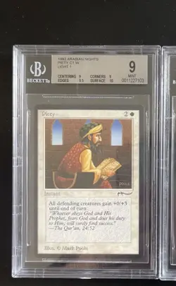 MTG Piety (Light) BGS 9Q++ Arabian Nights 1993 Graded NM - Image 1