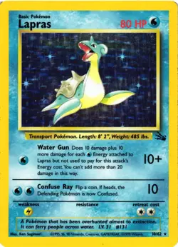 Pokemon TCG Lapras Fossil 10/62 Holo Unlimited Holo Rare LP - Image 1