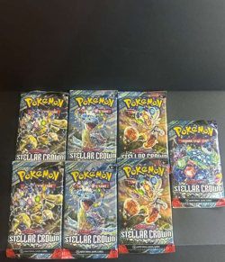 7 Pokemon Scarlet & Violet Stellar Crown Booster Packs - Factory Sealed Lot - Image 1