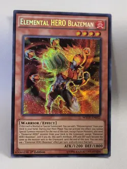 2 x YuGiOh TCG Elemental HERO Blazeman WSUP-EN032 World Superstars Secret 1st LP - Image 3