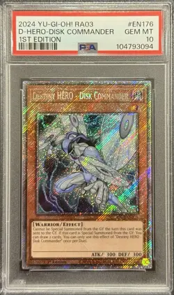 2024 PSA 10 YUGIOH RA03 PLATINUM SECRET RARE DESTINY HERO DISK COMMANDER 💫 - Image 1