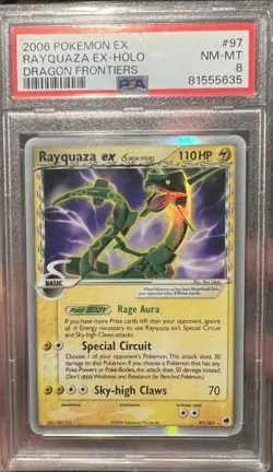 Pokemon TCG Rayquaza EX Dragon Frontiers Holo Card 97/101 PSA 8 Certified - Image 1