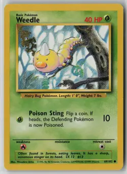 Weedle 69/102 Pokemon Base Set Common Moderately Played Card (MP) - Image 1