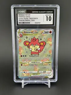 CGC 10 Simisear VSTAR GG37 Crown Zenith Galarian Gallery Pokemon Card - Image 1
