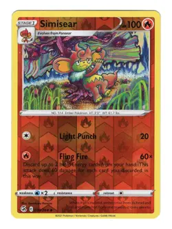 Pokemon TCG Simisear SWSH Fusion Strike 038/264 Reverse Holo Uncommon Card NM-M - Image 1
