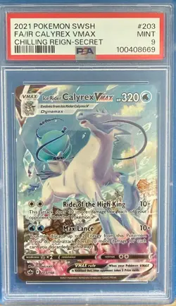 Pokemon TCG Ice Rider Calyrex VMAX 203/198 Secret Rare Chilling Reign PSA 9 - Image 1