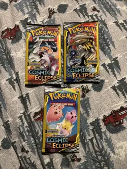 Pokemon Sun & Moon Cosmic Eclipse (3) 3-Card Booster Packs Art Set 2019 Sealed - Image 1
