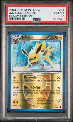 2013 POKEMON PLASMA FREEZE JOLTEON #34 REVERSE FOIL PSA 10 pop 9 - Image 1