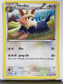 Herdier 109/146 - LP - B2G1F - XY Base Set Pokemon Card - Tomokazu Komiya Art - Image 1