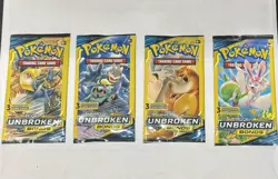 Pokemon Sun & Moon Unbroken Bonds 3 Card Mini Booster Pack 4 Packs Art Set - Image 1