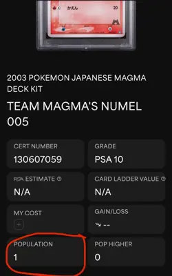POP 1 2003 POKEMON TEAM MAGMA'S CAMERUPT & NUMEL PSA 10 SEQUENTIAL JAPANESE DECK - Image 2