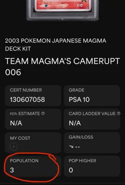 POP 1 2003 POKEMON TEAM MAGMA'S CAMERUPT & NUMEL PSA 10 SEQUENTIAL JAPANESE DECK - Image 3