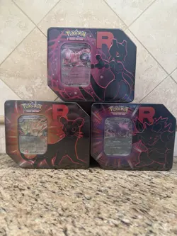 New Sealed Pokemon TCG Destined Rivals Team Rocket Tin Set of 3 Mewtwo Promo - Image 1