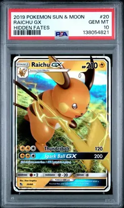 2019 POKEMON SUN & MOON HIDDEN FATES #20 RAICHU GX PSA 10 - Image 1