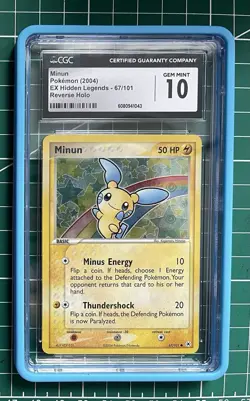 Minun 2004 EX Hidden Legends Reverse Holo Pokemon Card 67/101 CGC 10 Gem Mint - Image 1