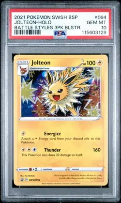 2021 Pokemon Jolteon Battle Styles 3 Pk. Blister Black Star Promo SWSH094 PSA 10 - Image 1