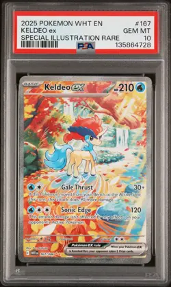 2025 POKEMON WHT EN-WHITE FLARE SPECIAL ILLUSTRATION RARE #167 KELDEO EX PSA 10 - Image 1