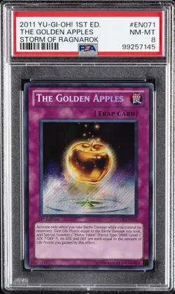 2011 YU-GI-OH! STOR-STORM OF RAGNAROK 1ST ED #EN071 THE GOLDEN APPLES PSA 8 - Image 1