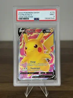 Pokemon TCG Vivid Voltage Pikachu v 170/185 Full Art Ultra Rare Card PSA 9 Mint - Image 1