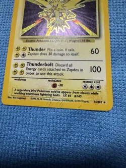 Pokemon TCG Zapdos Base Set Holo Unlimited Rare Card 16/102 - Image 2