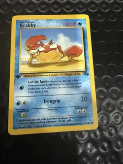 1st Edition Krabby 51/62 Fossil Set Rare Vintage 1999 Pokemon Card - LP - Image 1