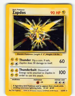 ZAPDOS 16/102 RARE BASE SET POKEMON LP - Image 2