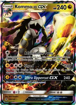 Pokemon Kommo-o GX TCG Full Art Holo Ultra Rare Guardians Rising 100/145 LP/MP - Image 1