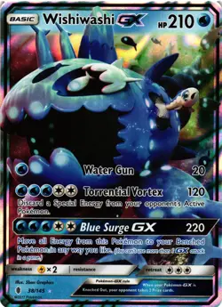 Pokemon TCG Wishiwashi GX Sun & Moon: Guardians Rising 38/145 Holo Ultra Rare NM - Image 1