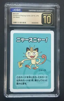 CGC 10 PRISTINE Meowth Old Maid 2019 Japanese Pokemon Card - Image 1