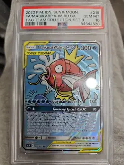 Pokemon TCG Indonesia Magikarp & Wailord GX SR ALT ART PSA 10 219/204 AC3B - Image 1