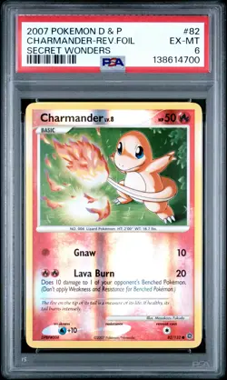 2007 POKEMON DIAMOND & PEARL SECRET WONDERS #82 CHARMANDER-REVERSE FOIL PSA 6 - Image 1