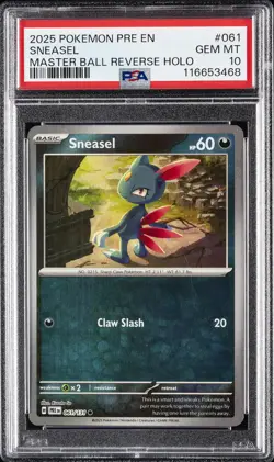 2025 POKEMON PRE EN-PRISMATIC EVOLUTIONS MASTER BALL REVERSE HOLO SNEASEL PSA 10 - Image 1