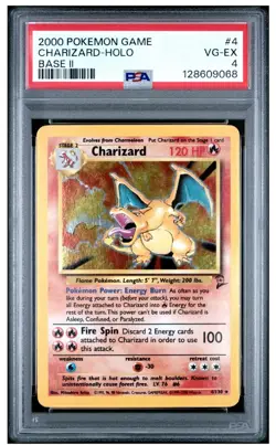 Pokemon 2000 Base Set 2 #4 4/130 Charizard Holo Card PSA 4 Graded Good Condition - Image 1