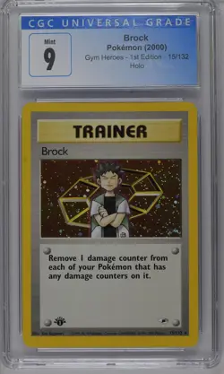 Brock Pokemon 2000 Gym Heroes 1st Edition 15/132 Holo Trainer CGC 9 Mint - Image 2