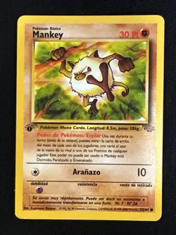 Pokemon TCG Mankey Jungle Card 55/64 Regular Common 1st Edition Spanish - Image 1