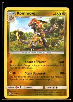 2019 Sun & Moon - Cosmic Eclipse Kommo-o #163 Reverse Holo Rare Pokemon Card - Image 1