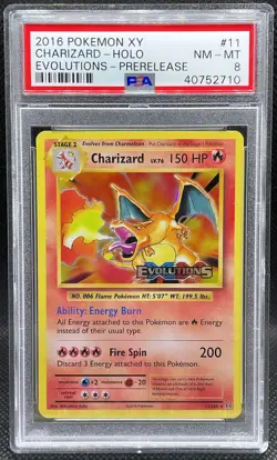 PSA 8 NM Mint Prerelease Holo Charizard 11/108 2016 XY Evolutions Pokemon Card - Image 1
