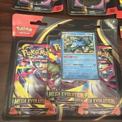 Pokemon Mega Evolutions BUNDLE- 3 Pack Blister, 5 Booster Packs, 5 Blister Promo - Image 3