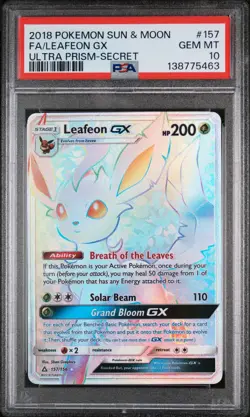 2018 POKEMON SUN & MOON ULTRA PRISM SECRET #157 FULL ART/LEAFEON GX PSA 10 - Image 1