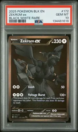 2025 POKEMON BLK EN-BLACK BOLT BLACK WHITE RARE #172 ZEKROM EX PSA 10 - Image 1