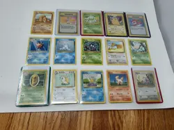 15x Base Set Pokemon Cards - LP/MP Vintage WOTC 1999 Lot - Rattata has crease - Image 1